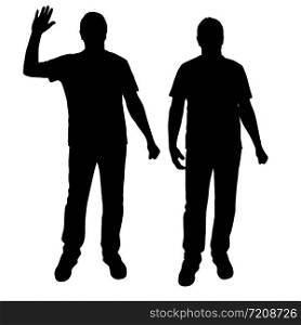 Black silhouette men standing, people on white background.. Black silhouette men standing, people on white background