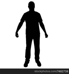 Black silhouette men standing, people on white background.. Black silhouette men standing, people on white background