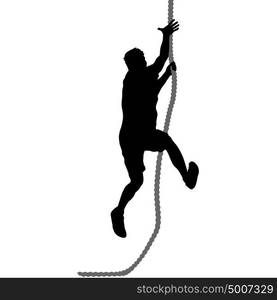 Black silhouette Mountain climber climbing a tightrope up on hands. Black silhouette Mountain climber climbing a tightrope up on hands.