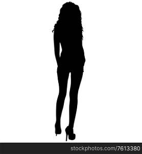 Black silhouette of a beautiful girl on a white background.. Black silhouette of a beautiful girl on a white background