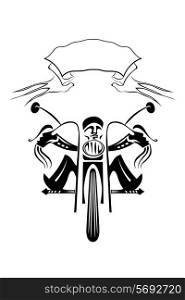 Black silhouette of a biker on a motorcycle on a white background. Vector illustration.