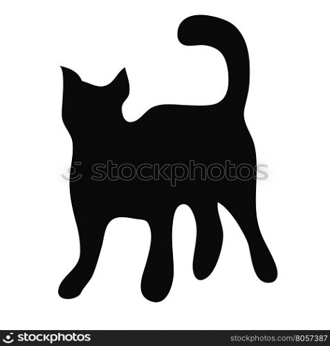 Black silhouette of a cat who sits on a white background.