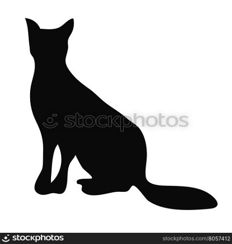 Black silhouette of a cat who sits on a white background.