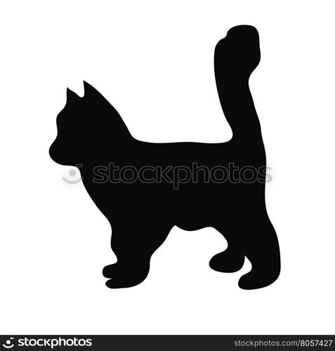 Black silhouette of a cat who sits on a white background.