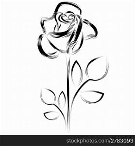 Black silhouette of a rose on a white background