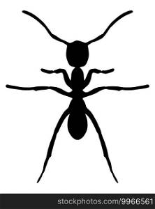 Black silhouette of an ant on white