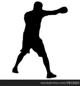 Black silhouette of an athlete boxer on a white background.. Black silhouette of an athlete boxer on a white background