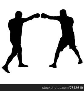 Black silhouette of an athlete boxer on a white background.. Black silhouette of an athlete boxer on a white background