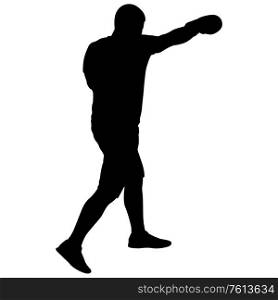 Black silhouette of an athlete boxer on a white background.. Black silhouette of an athlete boxer on a white background