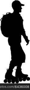 Black silhouette of an athlete on roller skates on a white background. Black silhouette of an athlete on roller skates on a white background.