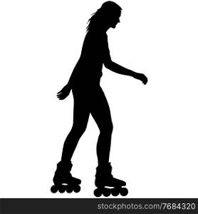 Black silhouette of an athlete on roller skates on a white background.. Black silhouette of an athlete on roller skates on a white background