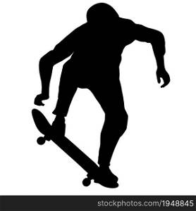 Black silhouette of an athlete skateboarder in a jump.. Black silhouette of an athlete skateboarder in a jump