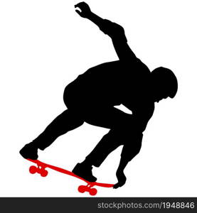 Black silhouette of an athlete skateboarder in a jump.. Black silhouette of an athlete skateboarder in a jump