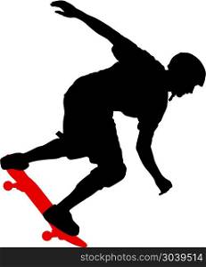 Black silhouette of an athlete skateboarder in a jump. Black silhouette of an athlete skateboarder in a jump.