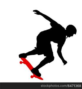 Black silhouette of an athlete skateboarder in a jump. Black silhouette of an athlete skateboarder in a jump.