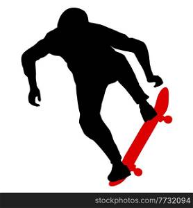 Black silhouette of an athlete skateboarder in a jump.. Black silhouette of an athlete skateboarder in a jump