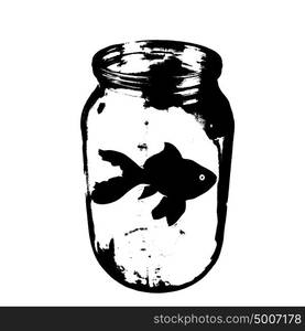 Black silhouette of aquarium fish in a jar with water on white background. Black silhouette of aquarium fish in a jar with water on white background.