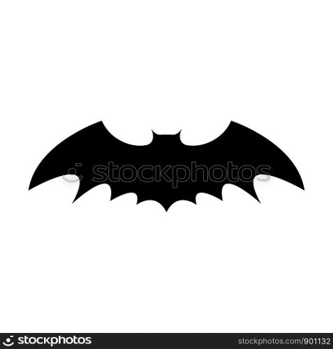 Black silhouette of bat isolated on white background. Halloween decorative element. Vector illustration for any design.