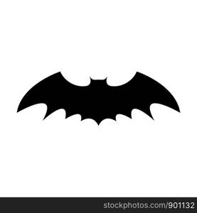 Black silhouette of bat isolated on white background. Halloween decorative element. Vector illustration for any design.