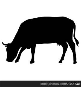 Black silhouette of cash cow on white background.. Black silhouette of cash cow on white background