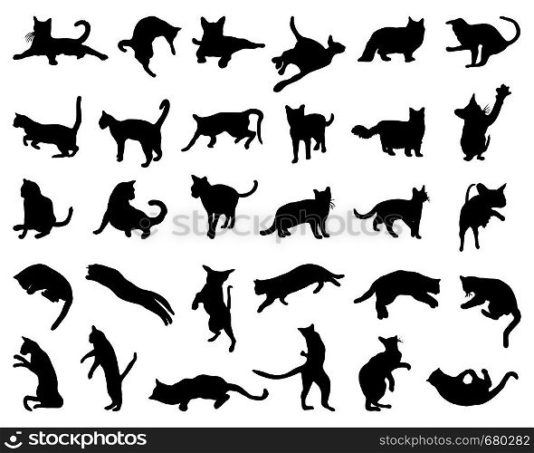 Black silhouette of cats on a white background