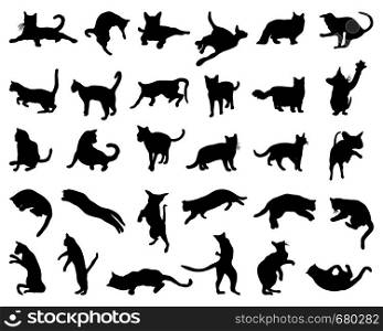 Black silhouette of cats on a white background
