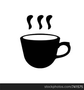 Black silhouette of coffee or tea cup. Simple icon. Vector illustration for design.