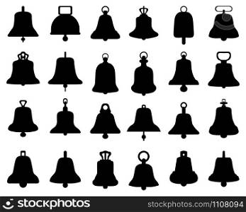 Black silhouette of different bells on white background