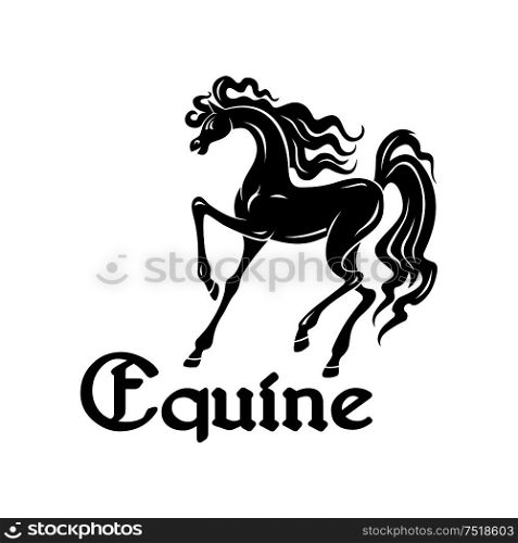 Black silhouette of elegant arabian mare with high raised legs at a passage movement. Use as horse breeding farm symbol or horse show theme design. Arabian mare black silhouette for dressage design