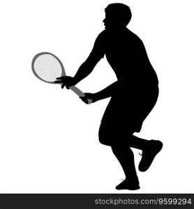 Black silhouette of female badminton player on white background.. Black silhouette of female badminton player on white background