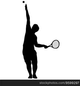 Black silhouette of female badminton player on white background.. Black silhouette of female badminton player on white background