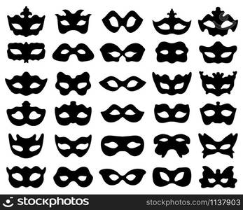 Black silhouette of festive masks in black on a white background