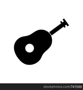Black silhouette of guitar. Simple icon. Holiday decorative element. Vector illustration for design.
