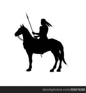 Black silhouette of indian on horse vector image