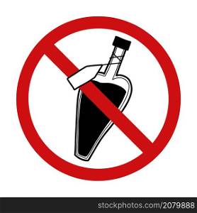Black silhouette of magic bottle in a prohibition sign. The potion is banned. Danger of poisoning. Ban on experiments and alchemy. Vector forbidden icon. Black silhouette of magic bottle in a prohibition sign. The potion is banned. Danger of poisoning. Ban on experiments and alchemy.