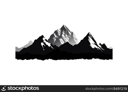 Black silhouette of mountains peaks landscape banner. Vector illustration design.