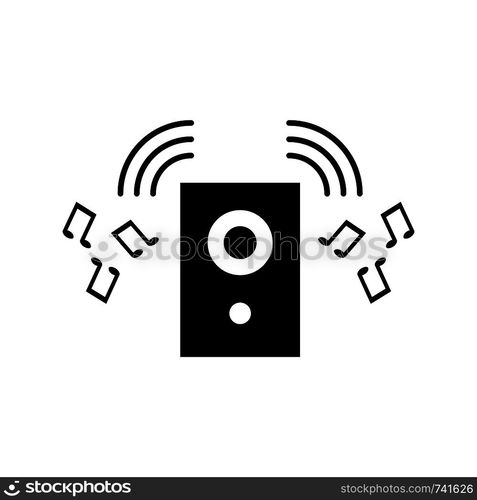 Black silhouette of music speaker. Simple icon. Holiday decorative element. Vector illustration for design.