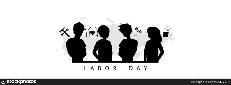 Black silhouette of people of different professions on a white background. Labor Day.