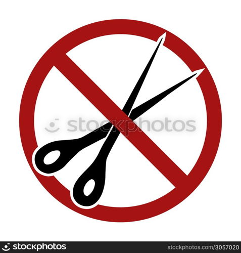 Black silhouette of scissors in a prohibition sign. Ban on cutting. Vector object for badges, stickers, icons, logos and your design.. Black silhouette of scissors in a prohibition sign. Ban on cutting. Vector object