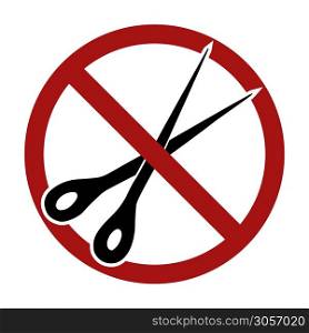 Black silhouette of scissors in a prohibition sign. Ban on cutting. Vector object for badges, stickers, icons, logos and your design.. Black silhouette of scissors in a prohibition sign. Ban on cutting. Vector object