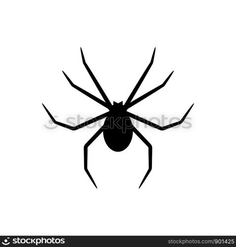 Black silhouette of spider isolated on white background. Halloween decorative element. Vector illustration for any design.