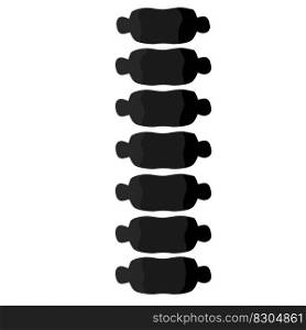 Black silhouette of spine on a white background. Medical care and x-rays of internal organs. Cartoon flat illustration. Bones in back. Intervertebral disc. Black silhouette of spine on a white background.
