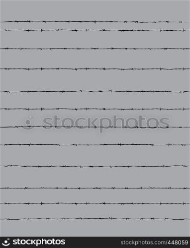 Black silhouette of the barbed wire on a gray background, seamless
