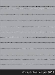 Black silhouette of the barbed wire on a gray background, seamless