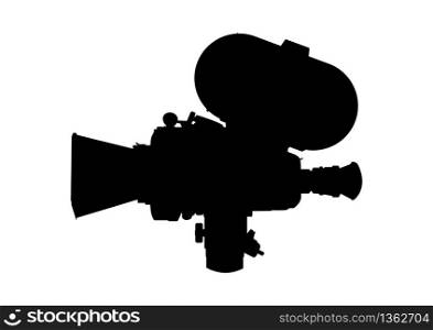 Black silhouette of vintage film camera on a white background. Vector.