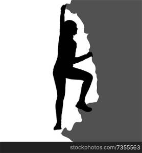 Black silhouette rock climber on white background.