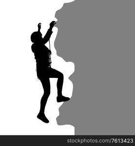 Black silhouette rock climber on white background.. Black silhouette rock climber on white background