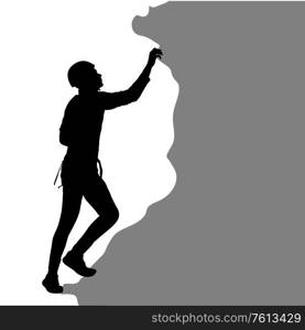 Black silhouette rock climber on white background.. Black silhouette rock climber on white background