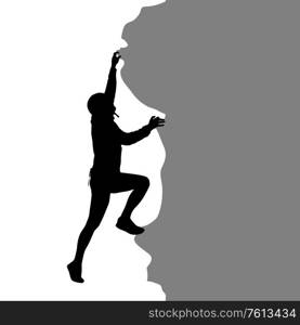 Black silhouette rock climber on white background.. Black silhouette rock climber on white background