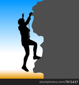 Black silhouette rock climber on white background.. Black silhouette rock climber on white background